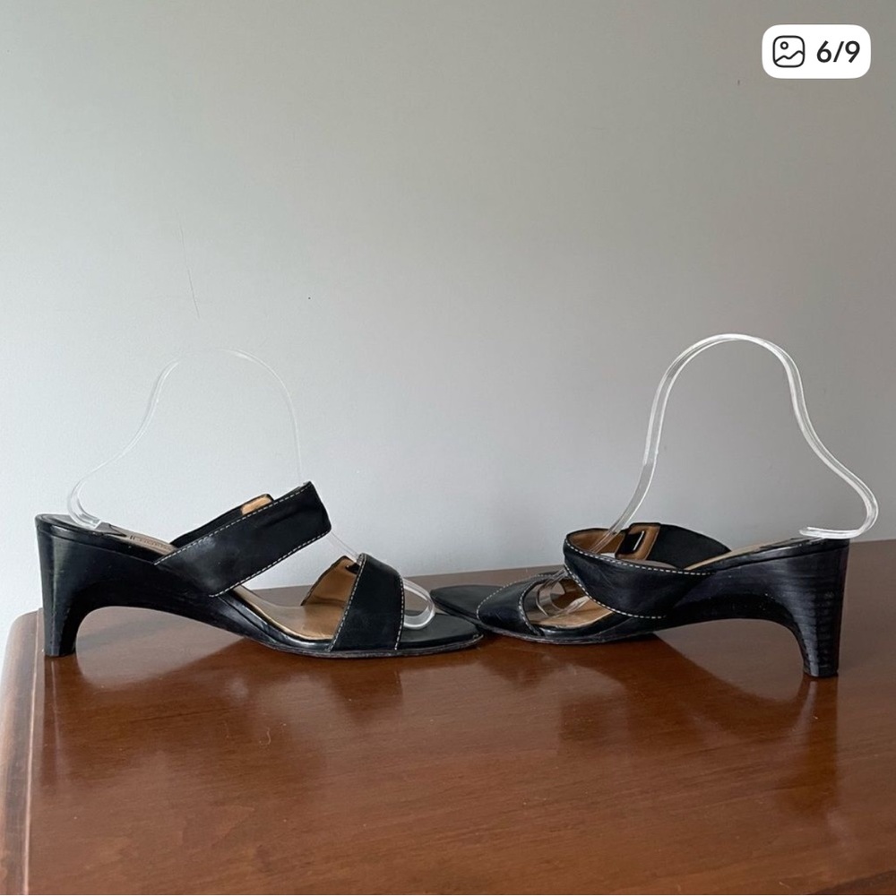Nordstrom Black Leather Double Strap Slides - Picture 6 of 9